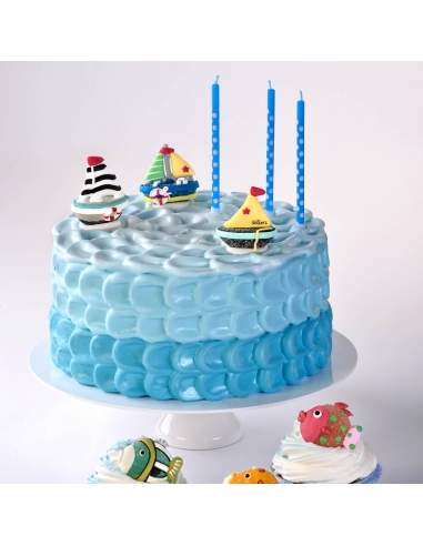 Lumanari bleu cu buline albe (6bucati)