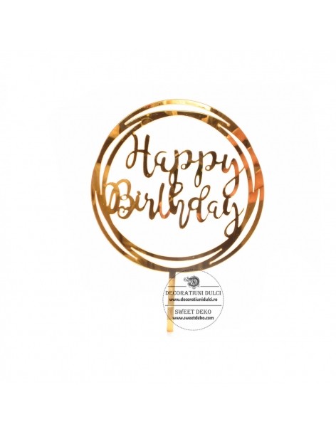 Topper auriu happy birthday in forma rotunda 2