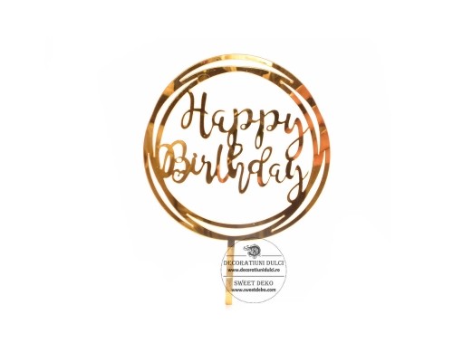 Topper auriu happy birthday in forma rotunda