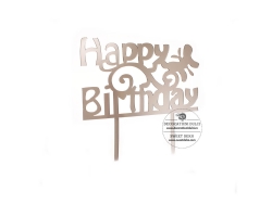 Topper acril argintiu, happy birthday cu fluturas