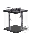 Cutie transparenta patrata pentru tort (capac/suport negru)