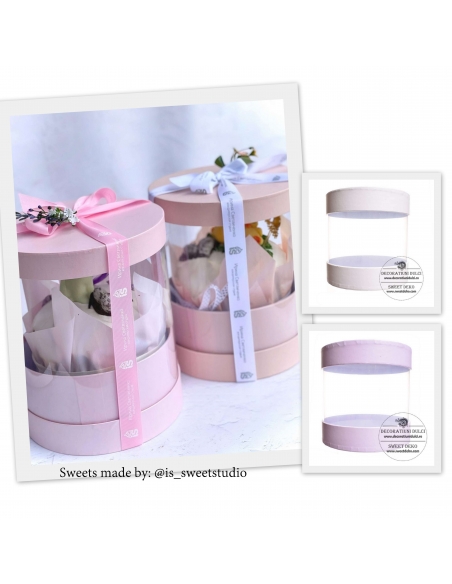 Cutie rotunda mov prafuit diametrul 13cm, cu lateral transparent