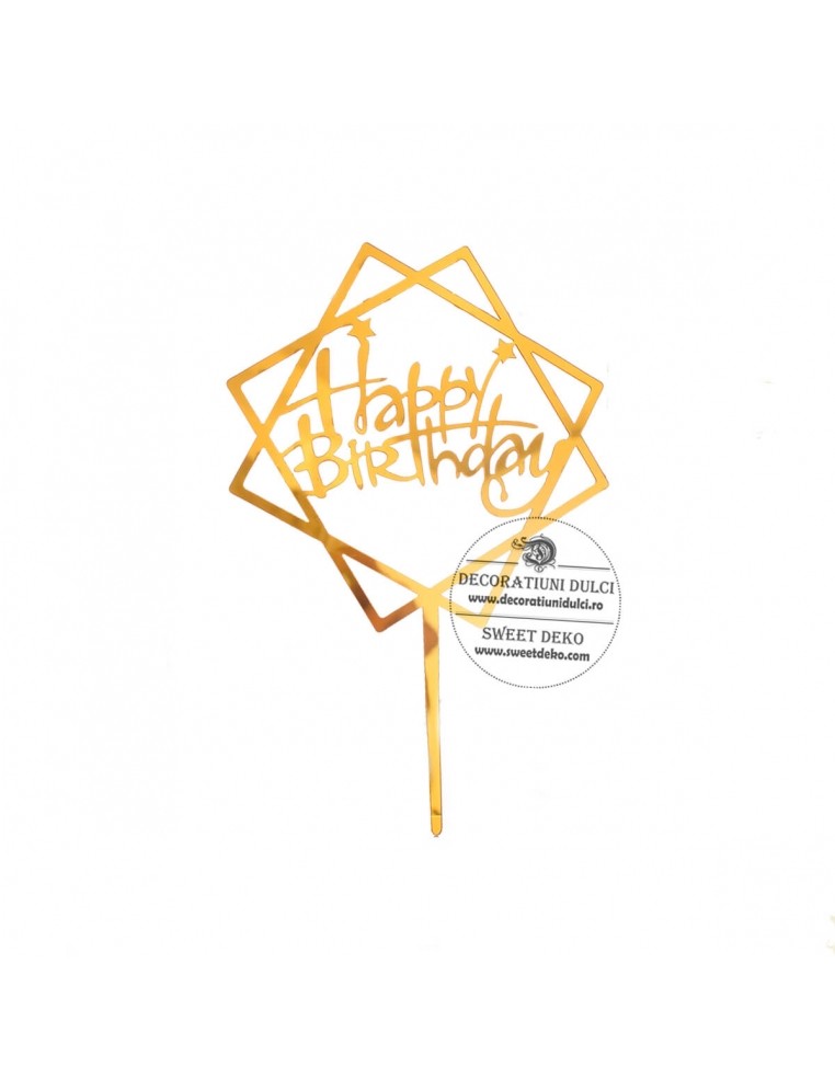 Topper auriu happy birthday in forma patrata