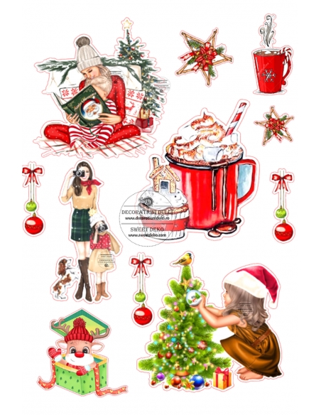 Poza comestibila pentru tort, copilasi de craciun