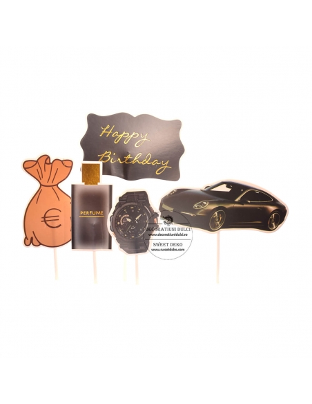 Set toppers carton 5 piese barbati (sac de bani)
