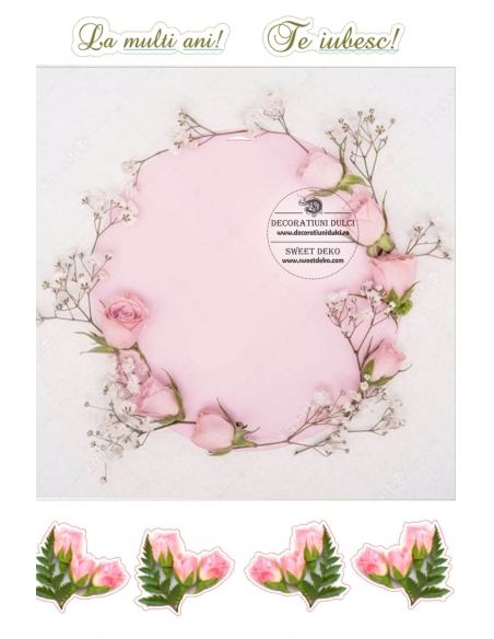 Imagine comestibila decor trandafirasi roz
