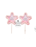 Mini toppers steluta roz cu confetti Happy Birthday
