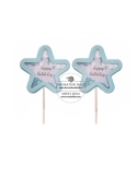 Doua mini toppers steluta bleu cu confetti
