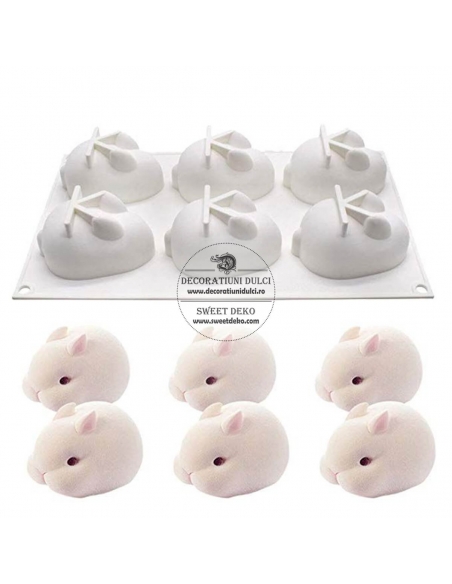 Mulaj din silicon cauciucat, monoportii 6 iepurasi