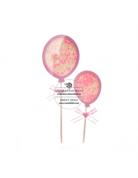 Set 2 toppers baloane cu confetti roz