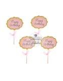 Mini Toppers carton roz/auriu Happy Birthday