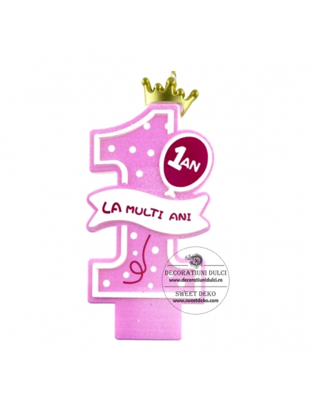 Lumanare turta, cifra 1 roz