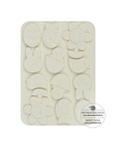Mulaj tablete ciocolata forme de Paste cu floare vesela, oua si pasari