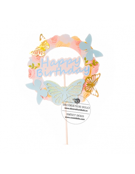 Topper din carton, coronita cu fluturasi albastri