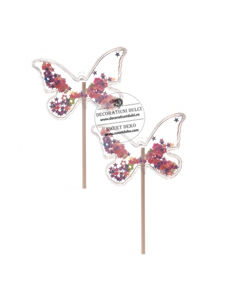 Decor tort fluturasi confetti stelute roz