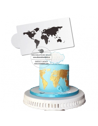 Sablon decor tort model harta lumii