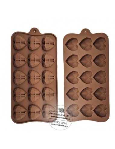 Mulaj praline din ciocolata mici inimioare diamant (15 cavitati)