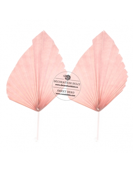 Decor tort din carton, set 2 frunze de palmier roz sidef