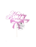 Topper carton glitter ciclam cu fundita, Happy Birthday