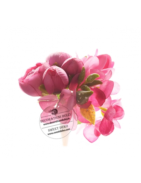 Topper flori - buchetel bujori si flori roz asortate