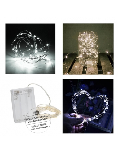 Micro led cu fir argintiu si baterii