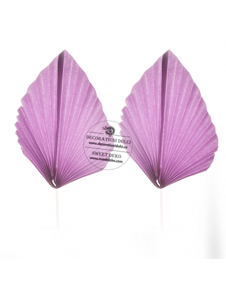 Decor tort din carton, set 2 frunze de palmier mov sidefat
