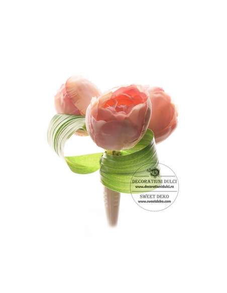 Topper flori - buchet de 3 lalele roz pal