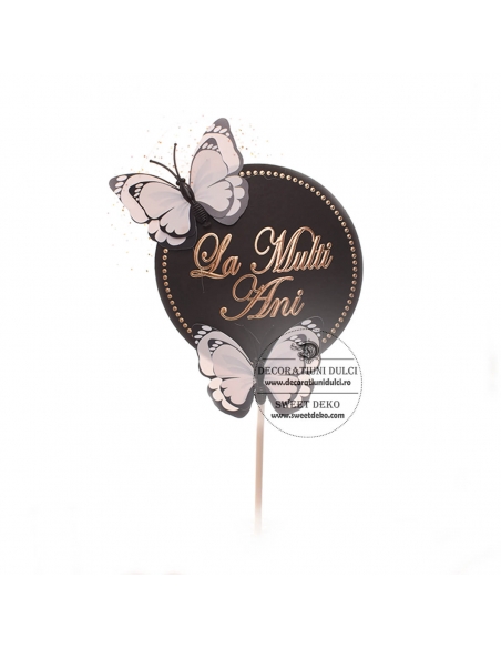 Topper decor din carton La multi ani! cu fluturasi albi