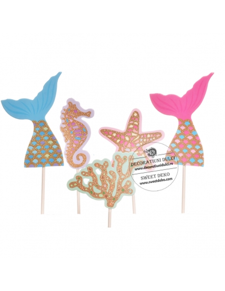 Set de 5 piese, decoratiuni tort sirena
