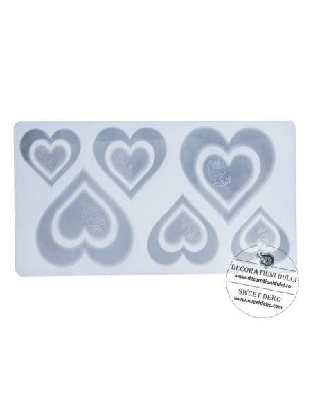 Mulaj sablon inimi ciocolata cu decor trandafir