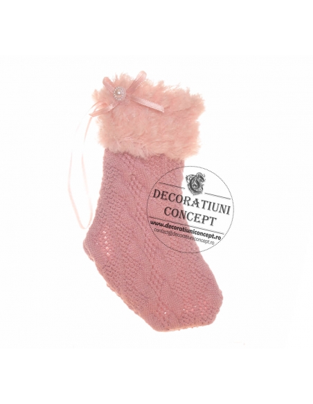 Mini ornament soseta crosetata mov prafuit, decor Craciun