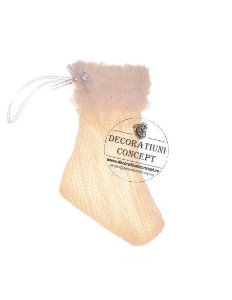 Mini decor soseta crosetata alba, Craciun
