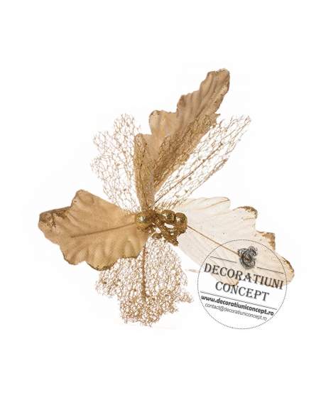 Decor floare Craciun alba cu auriu