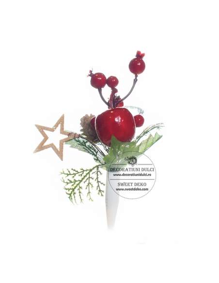 Topper flori - crenguta, steluta lemn, cristal si mar rosu