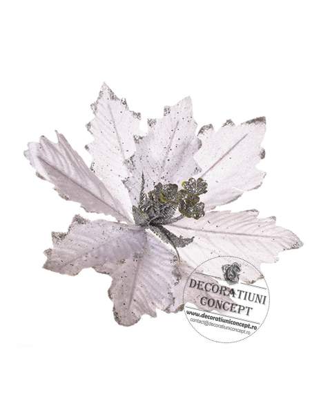 Decor floare Craciun alba cu argintiu