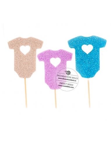 Body glitterat inimioara bebelus, cupcake toppers 12buc/set