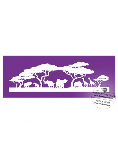 Sablon din matase decor tort siluete savana