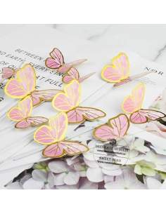 Fluturasi decorativi din carton roz cu bordura aurie (11buc) 2