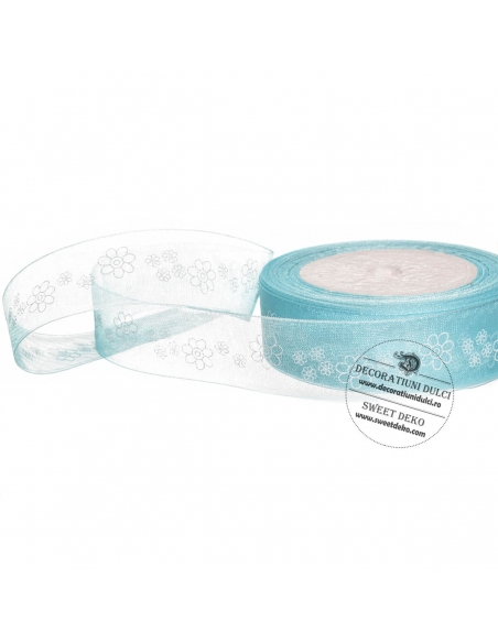 Pamblica organza bleu cu floricele albe