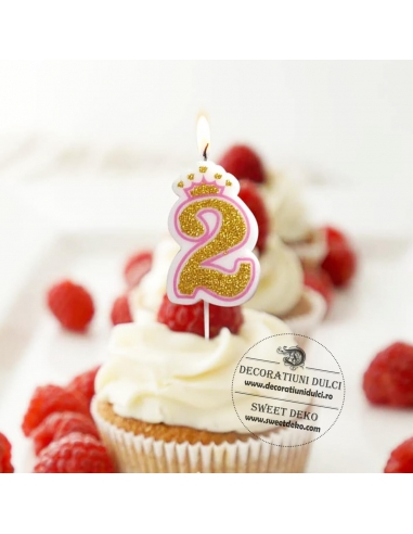 Lumanari cifra alb-roz cu coronita