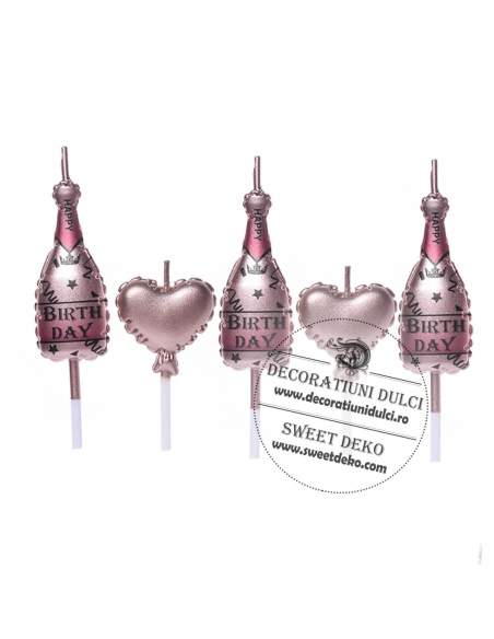 Lumanari sampanie si inimioare roz
