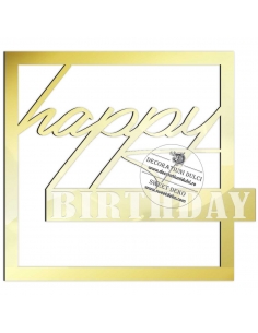 Cake topper patrat Happy birthday si gravare, decor lateral