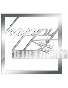 Cake topper patrat Happy birthday si gravare, decor lateral 2