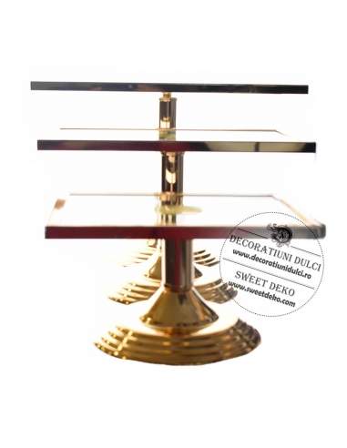 Suport auriu dreptunghiular pentru deserturi si aranjamente candy bar (3buc/set)