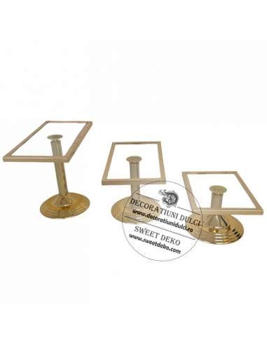 Suport auriu dreptunghiular pentru deserturi si aranjamente candy bar (3buc/set)