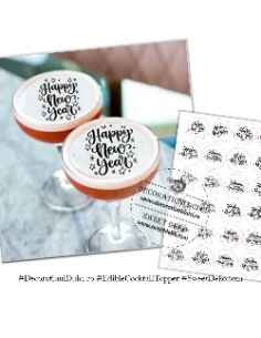 Happy New Year decoratiuni topper comestibile cocktail, sampanie 2