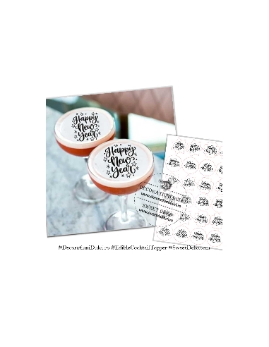 Happy New Year decoratiuni topper comestibile cocktail, sampanie