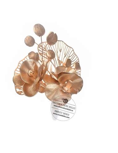 Topper flori orhidee aurie si frunze evantai