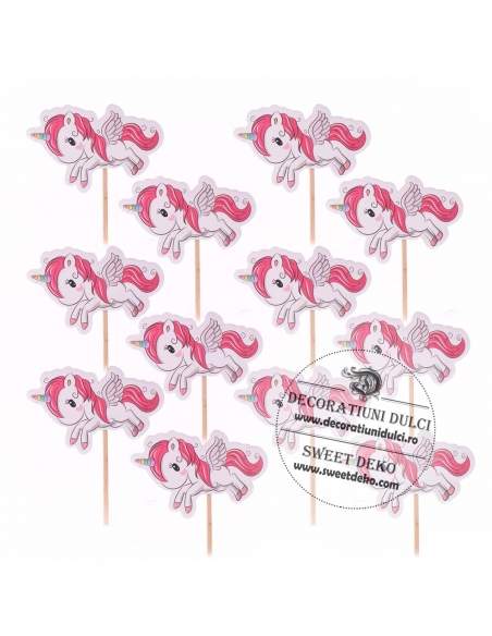 Cupcake toppers unicorn cu aripioare (12buc/set)