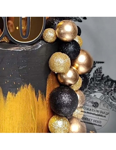 Sfere auriu glitterat, pentru decor tort (20buc/set)